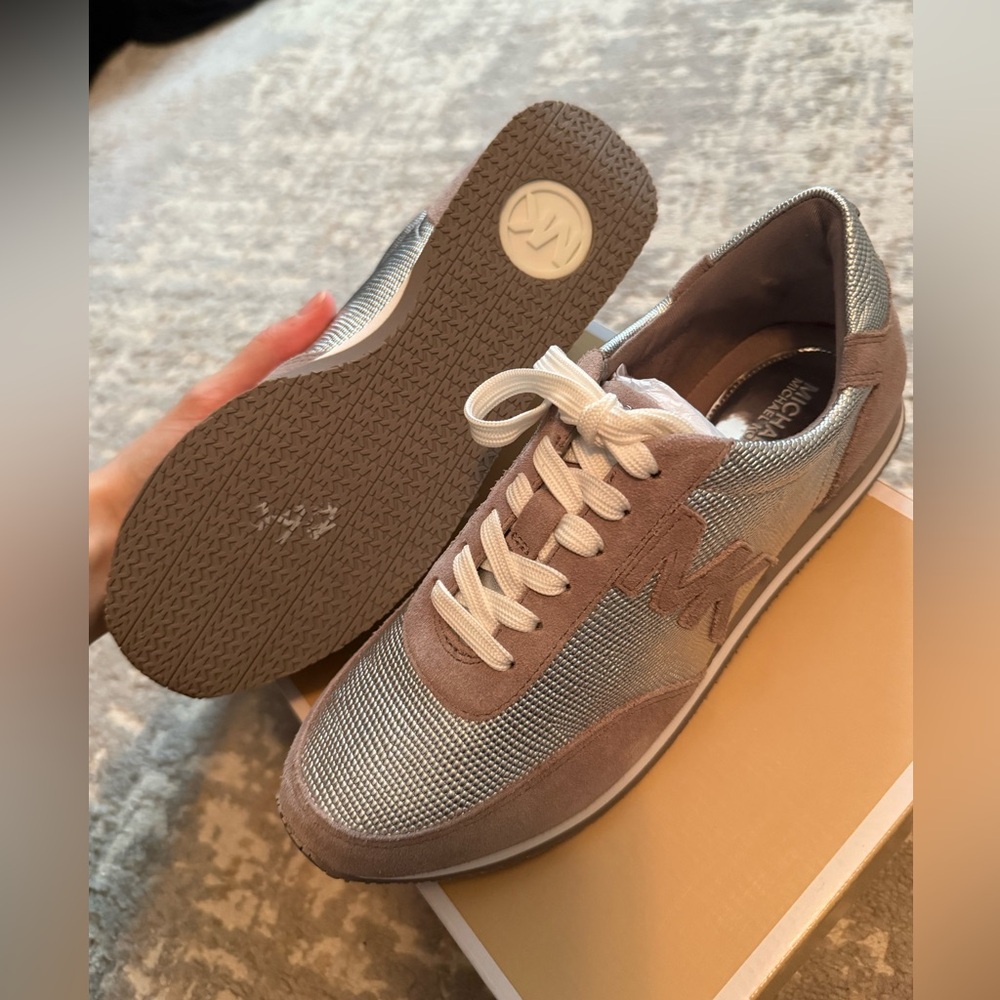 Michael Kors Silver and Tan Low-Top Sneakers